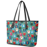Christmas Teapot Group Leather Tote Bag Xmas Holiday Patterns - Wonder Print Shop