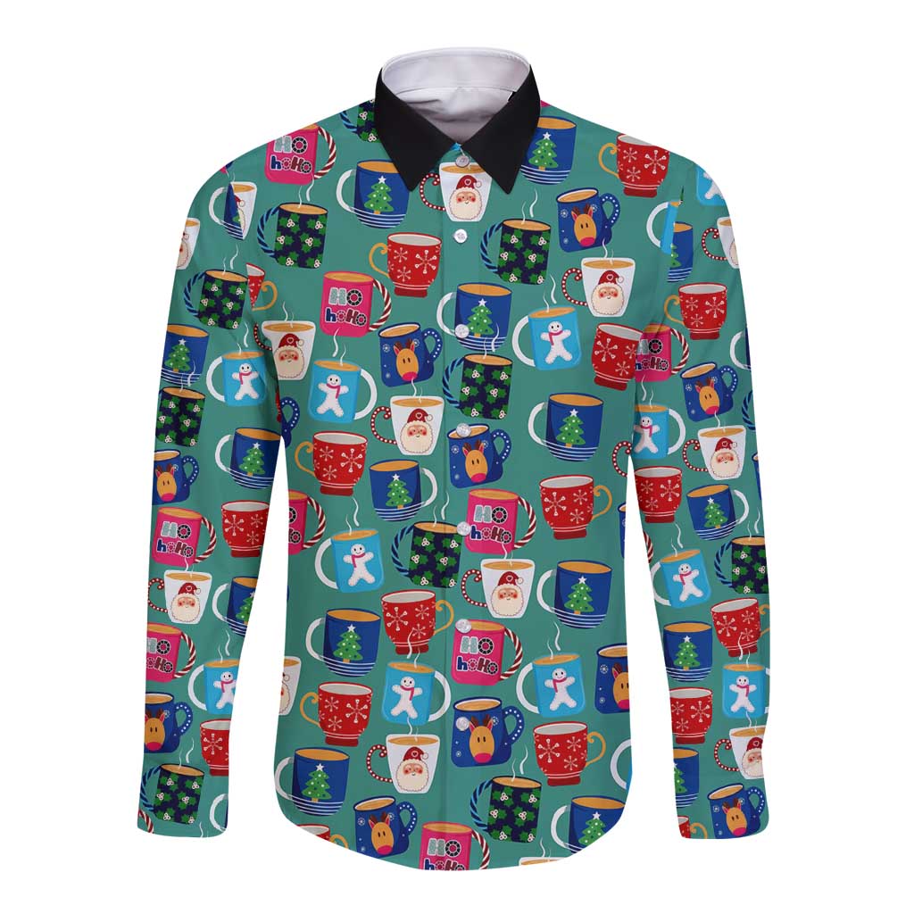 Christmas Teapot Group Long Sleeve Button Shirt Xmas Holiday Patterns - Wonder Print Shop