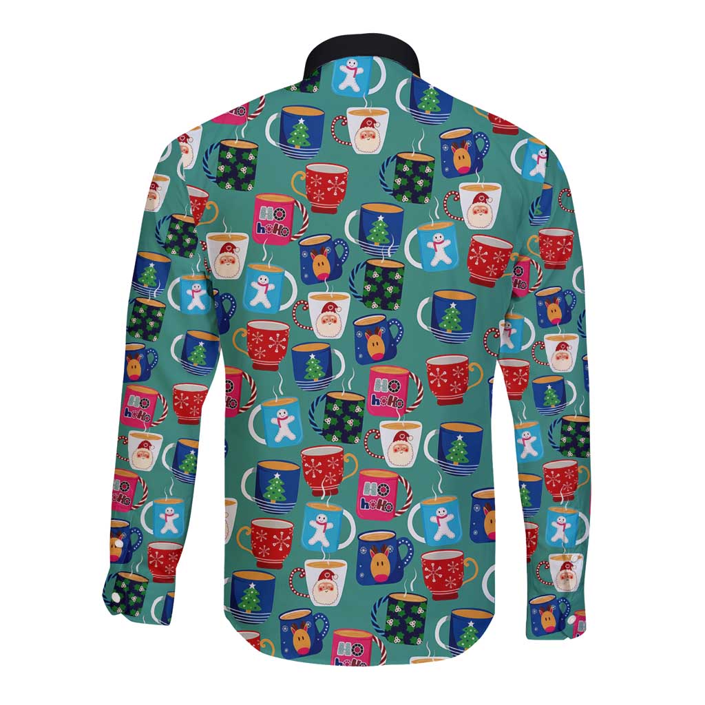 Christmas Teapot Group Long Sleeve Button Shirt Xmas Holiday Patterns - Wonder Print Shop
