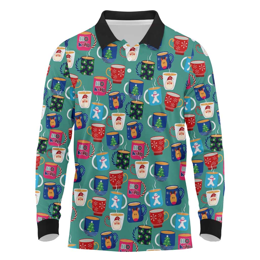Christmas Teapot Group Long Sleeve Polo Shirt Xmas Holiday Patterns - Wonder Print Shop