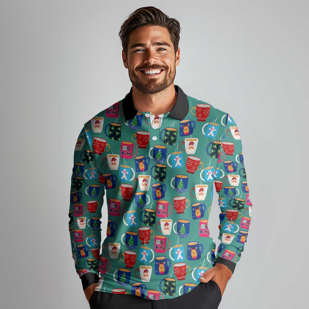 Christmas Teapot Group Long Sleeve Polo Shirt Xmas Holiday Patterns - Wonder Print Shop
