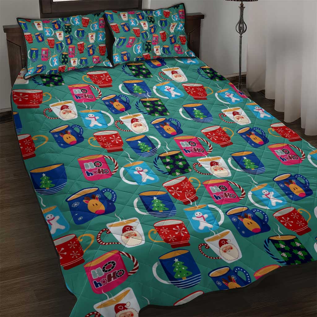 Christmas Teapot Group Quilt Bed Set Xmas Holiday Patterns - Wonder Print Shop