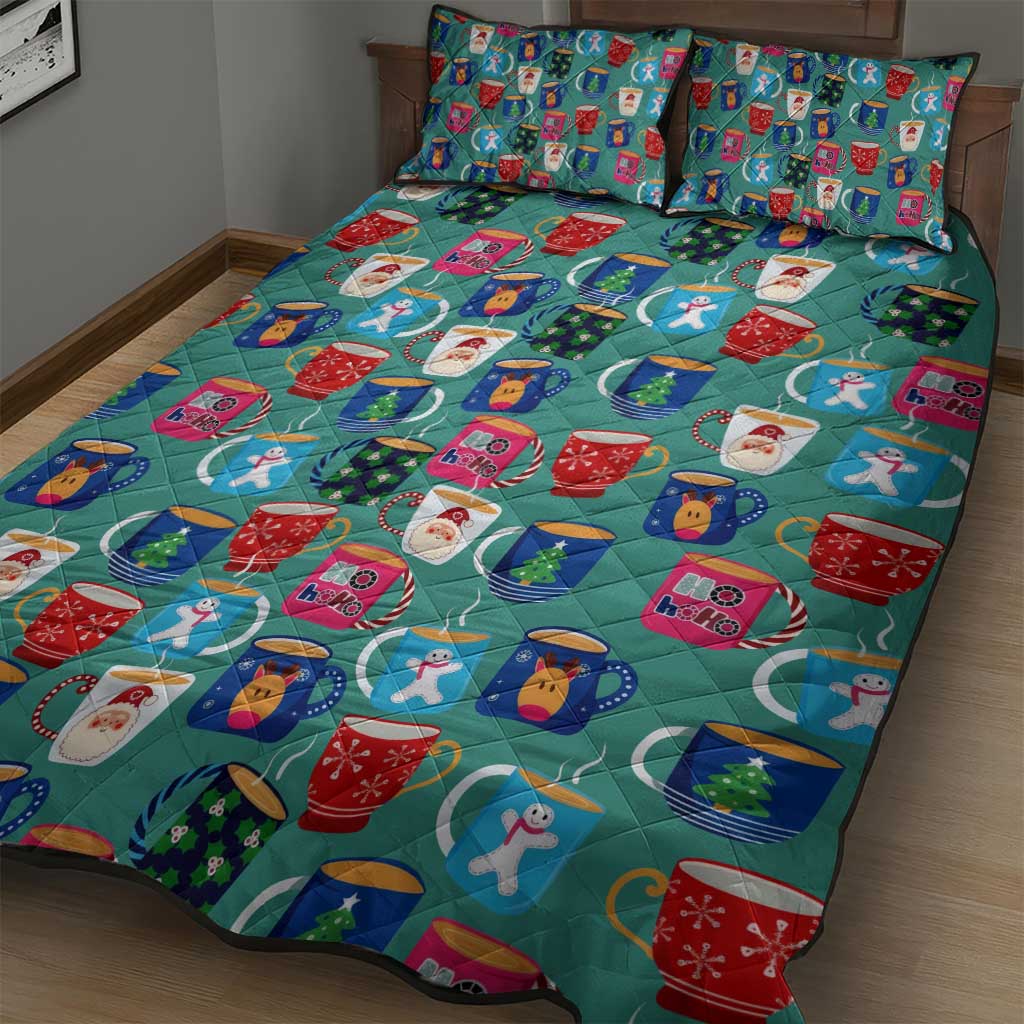 Christmas Teapot Group Quilt Bed Set Xmas Holiday Patterns - Wonder Print Shop