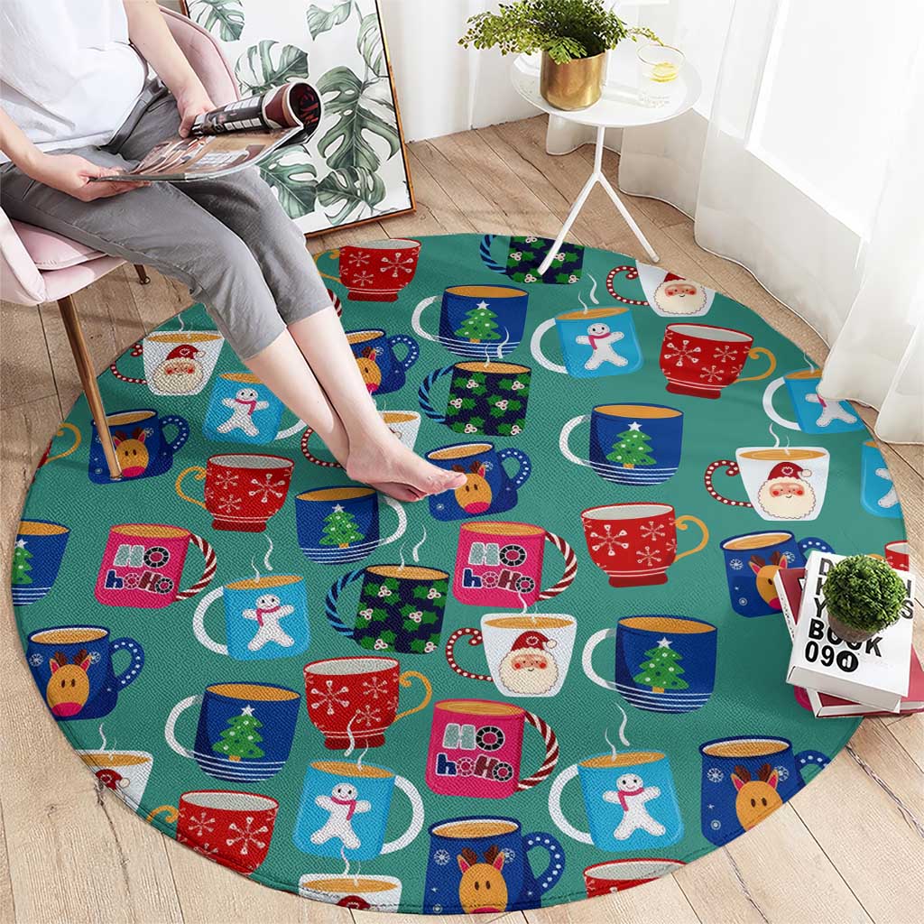 Christmas Teapot Group Round Carpet Xmas Holiday Patterns - Wonder Print Shop