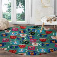 Christmas Teapot Group Round Carpet Xmas Holiday Patterns - Wonder Print Shop
