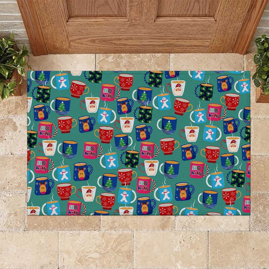 Christmas Teapot Group Rubber Doormat Xmas Holiday Patterns - Wonder Print Shop