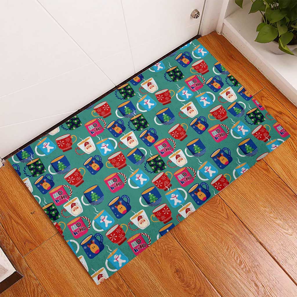 Christmas Teapot Group Rubber Doormat Xmas Holiday Patterns - Wonder Print Shop