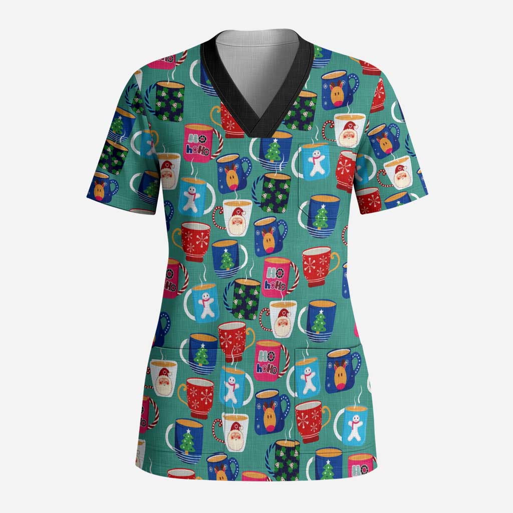 Christmas Teapot Group Scrub Top Xmas Holiday Patterns - Wonder Print Shop