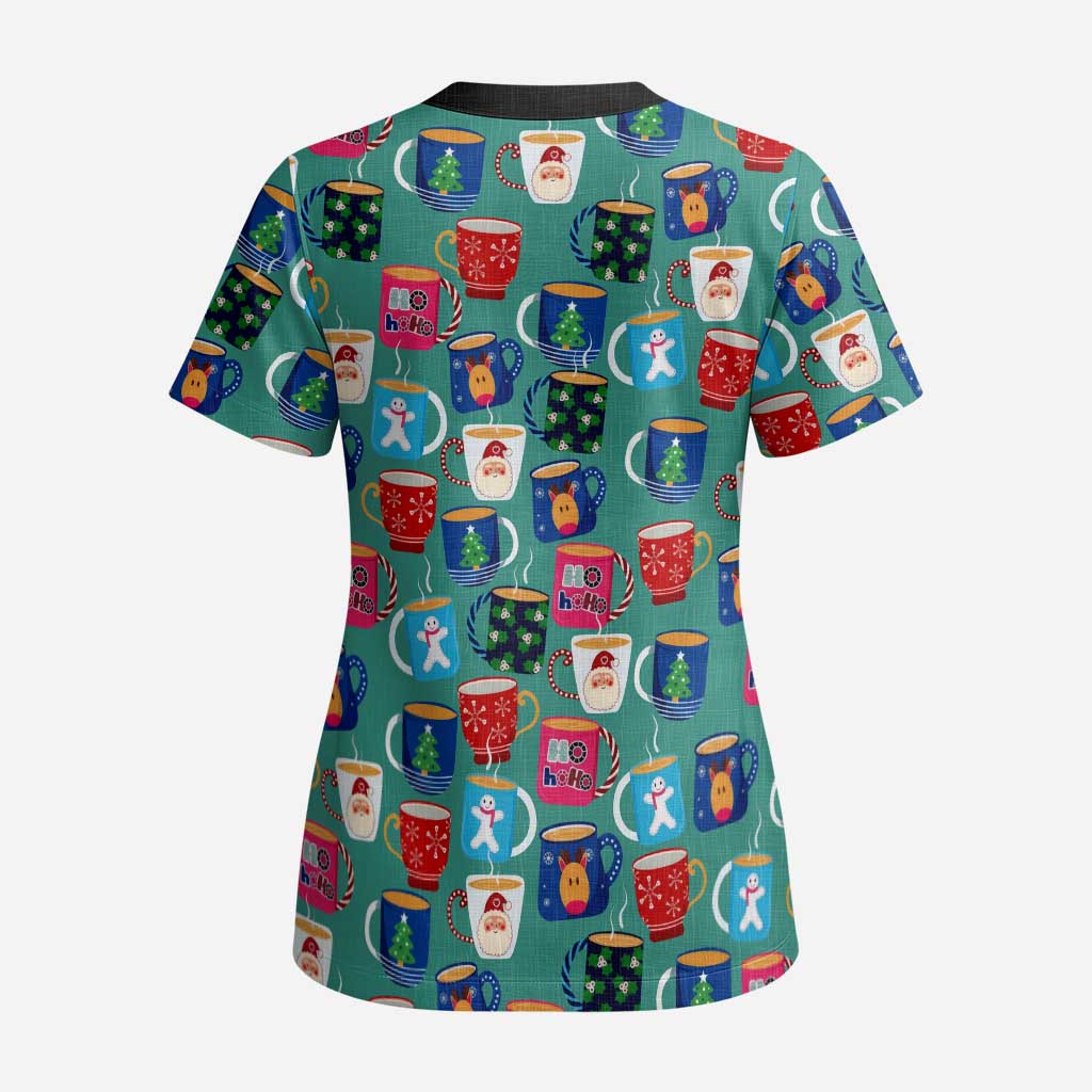 Christmas Teapot Group Scrub Top Xmas Holiday Patterns - Wonder Print Shop