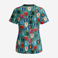 Christmas Teapot Group Scrub Top Xmas Holiday Patterns - Wonder Print Shop