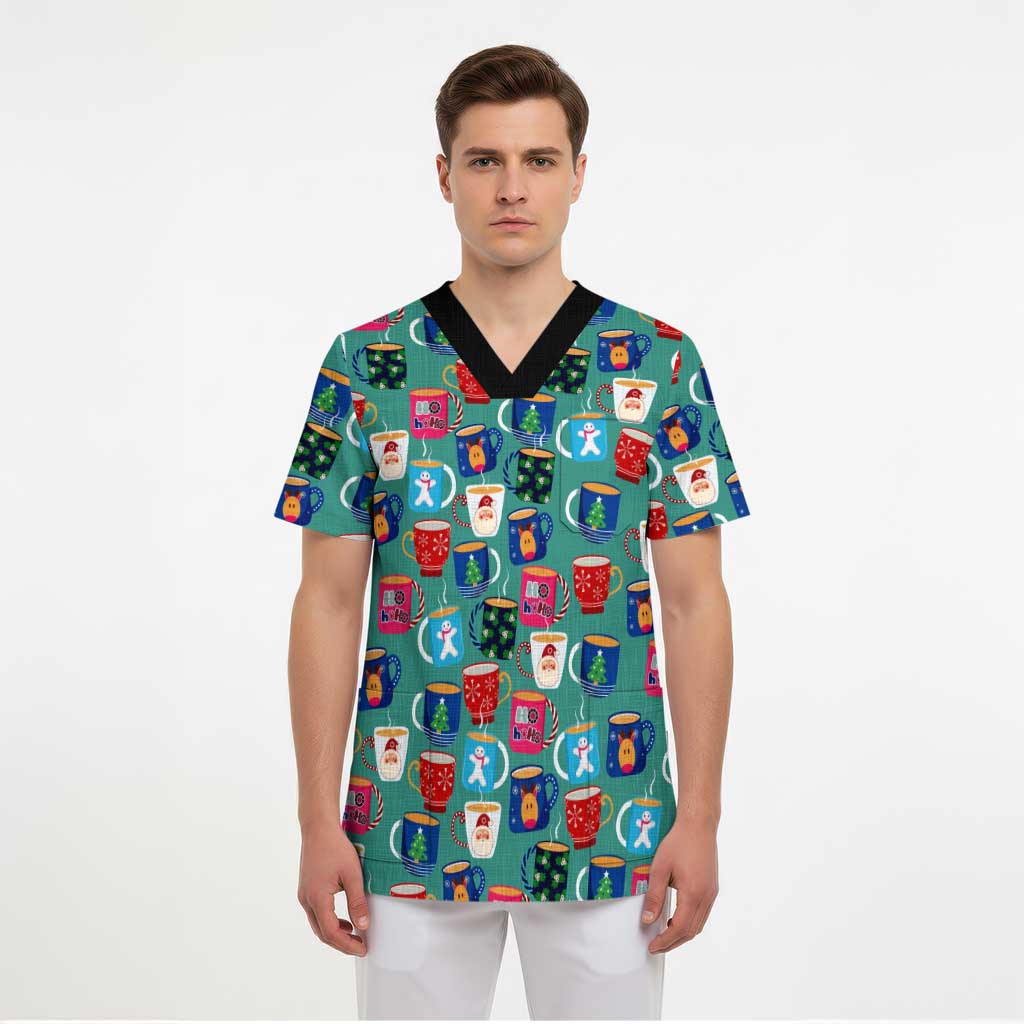 Christmas Teapot Group Scrub Top Xmas Holiday Patterns - Wonder Print Shop