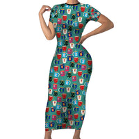 Christmas Teapot Group Short Sleeve Bodycon Dress Xmas Holiday Patterns - Wonder Print Shop