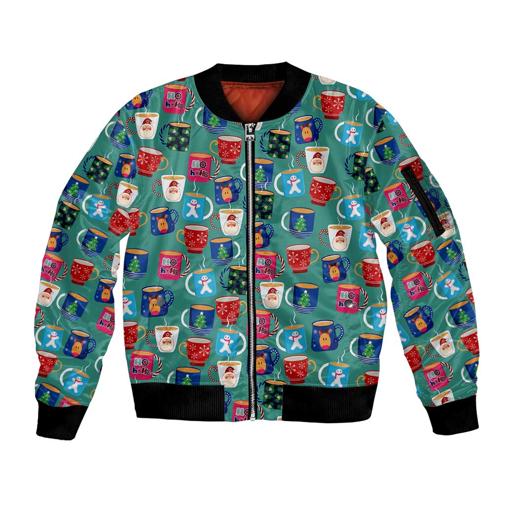 Christmas Teapot Group Sleeve Zip Bomber Jacket Xmas Holiday Patterns - Wonder Print Shop