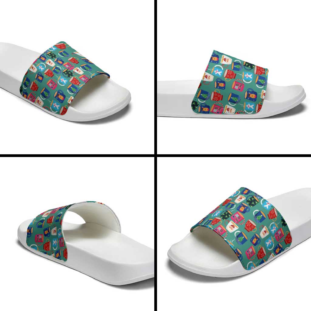 Christmas Teapot Group Slide Sandals Xmas Holiday Patterns - Wonder Print Shop