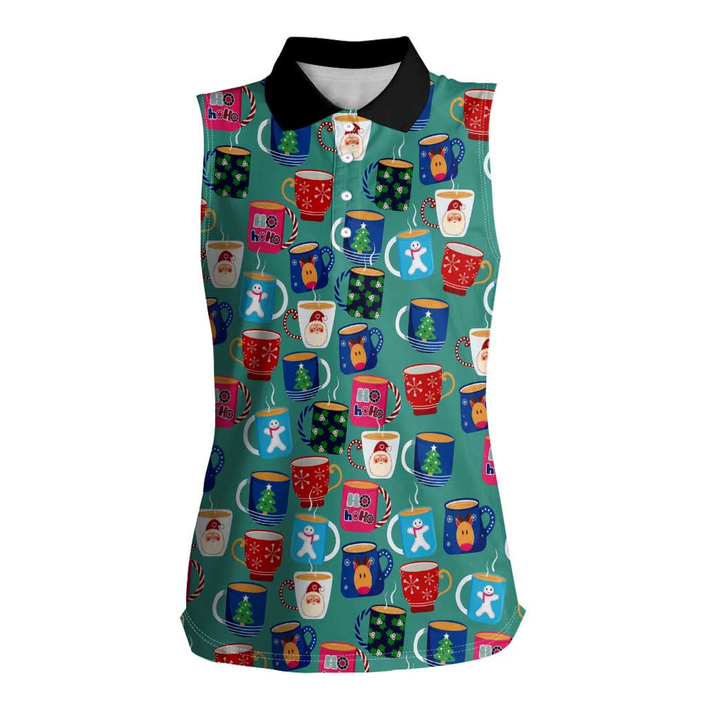 Christmas Teapot Group Women Sleeveless Polo Shirt Xmas Holiday Patterns - Wonder Print Shop