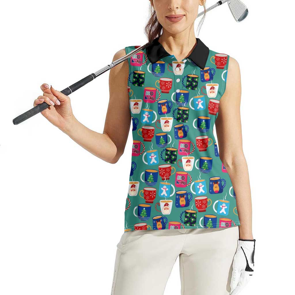 Christmas Teapot Group Women Sleeveless Polo Shirt Xmas Holiday Patterns - Wonder Print Shop