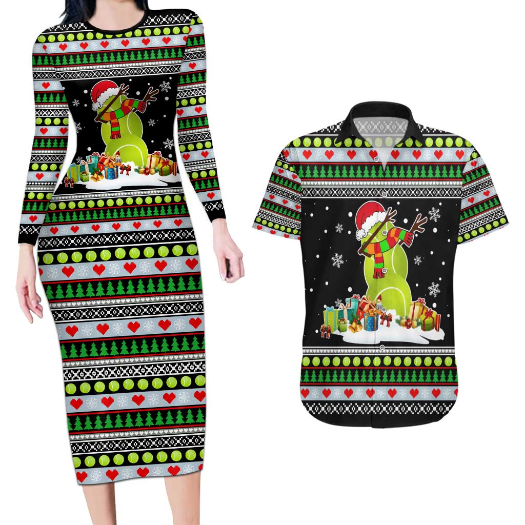 Christmas Tennis Snowman Couples Matching Long Sleeve Bodycon Dress and Hawaiian Shirt Xmas Holiday Patterns - Wonder Print Shop