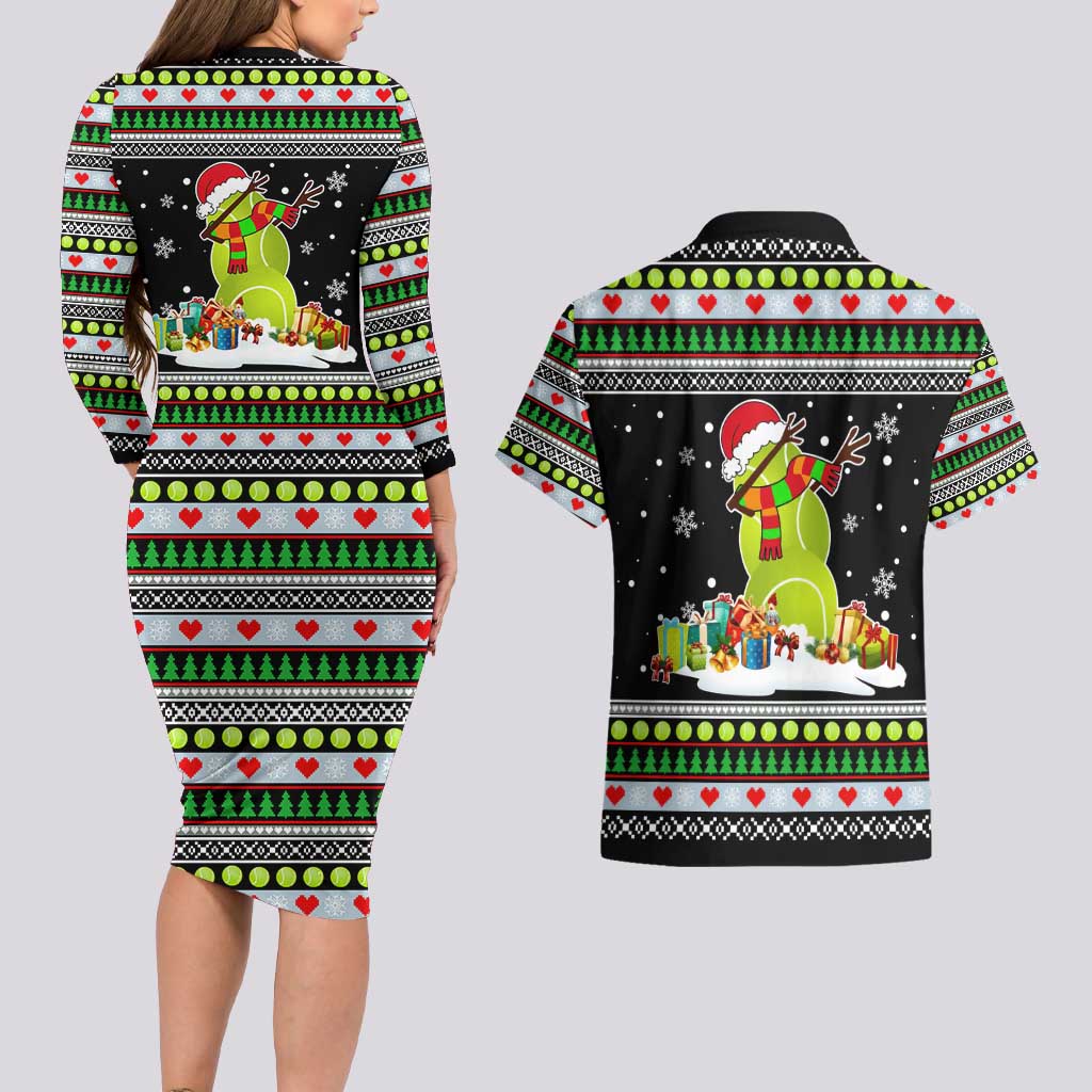 Christmas Tennis Snowman Couples Matching Long Sleeve Bodycon Dress and Hawaiian Shirt Xmas Holiday Patterns - Wonder Print Shop