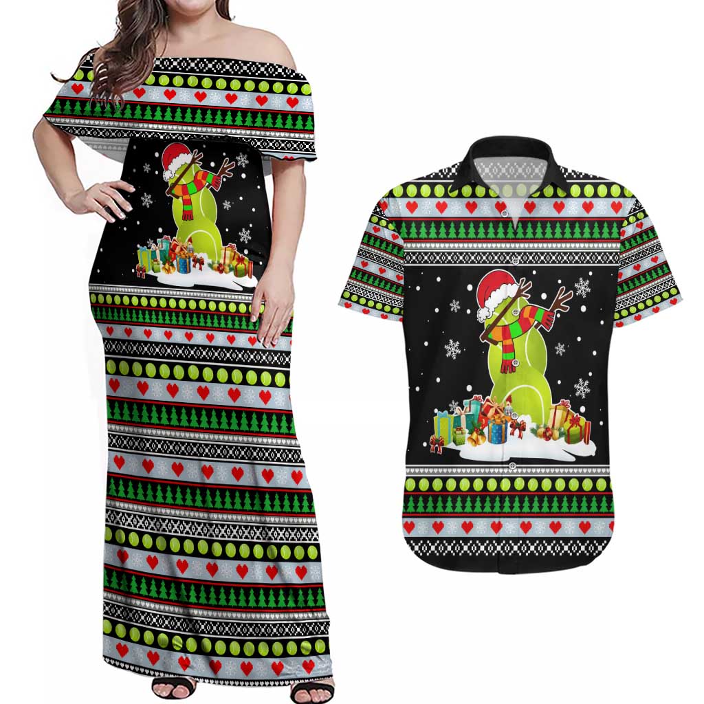 Christmas Tennis Snowman Couples Matching Off Shoulder Maxi Dress and Hawaiian Shirt Xmas Holiday Patterns - Wonder Print Shop