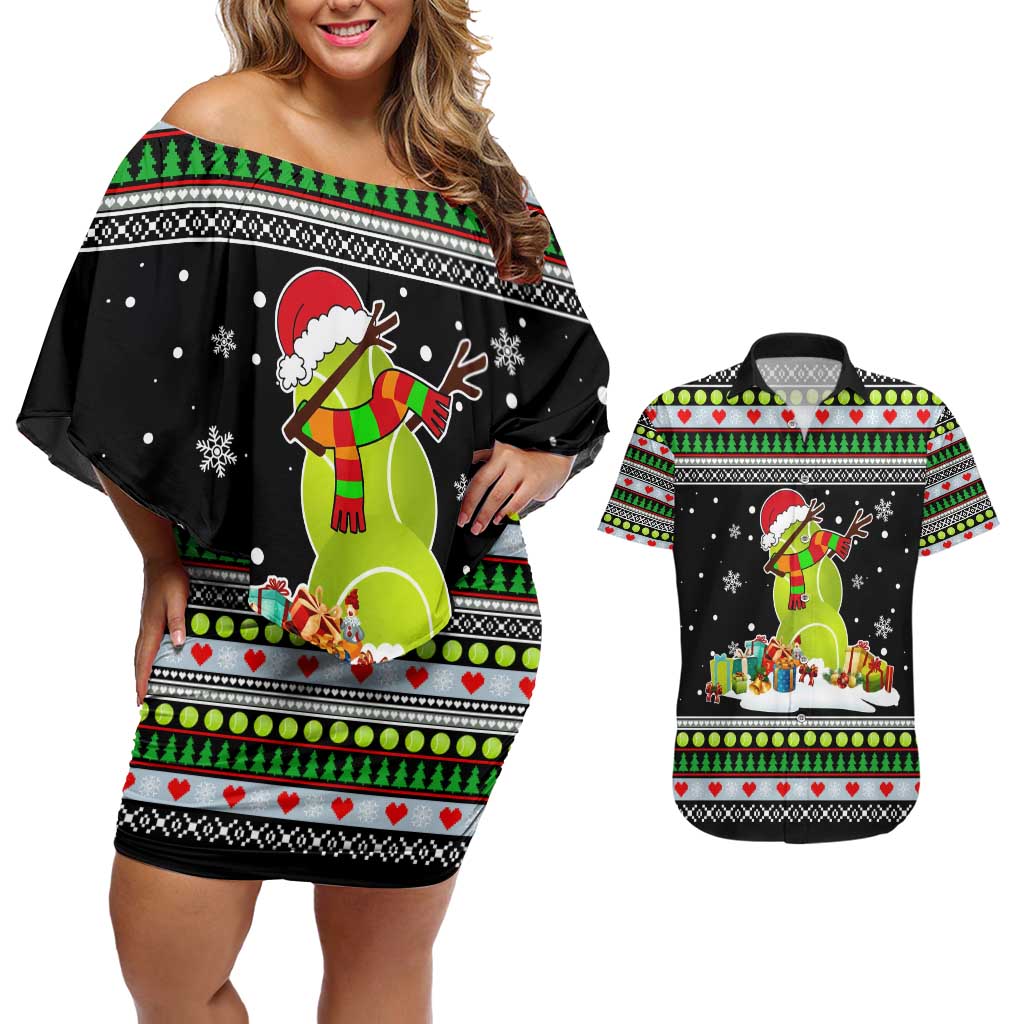 Christmas Tennis Snowman Couples Matching Off Shoulder Short Dress and Hawaiian Shirt Xmas Holiday Patterns - Wonder Print Shop