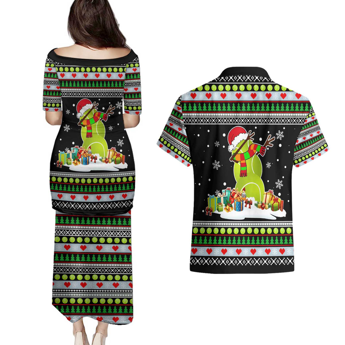 Christmas Tennis Snowman Couples Matching Puletasi and Hawaiian Shirt Xmas Holiday Patterns - Wonder Print Shop