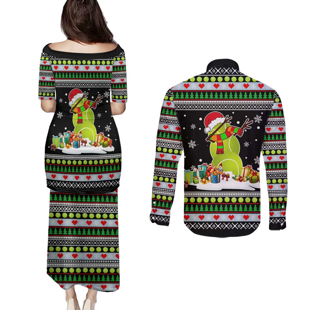 Christmas Tennis Snowman Couples Matching Puletasi and Long Sleeve Button Shirt Xmas Holiday Patterns - Wonder Print Shop