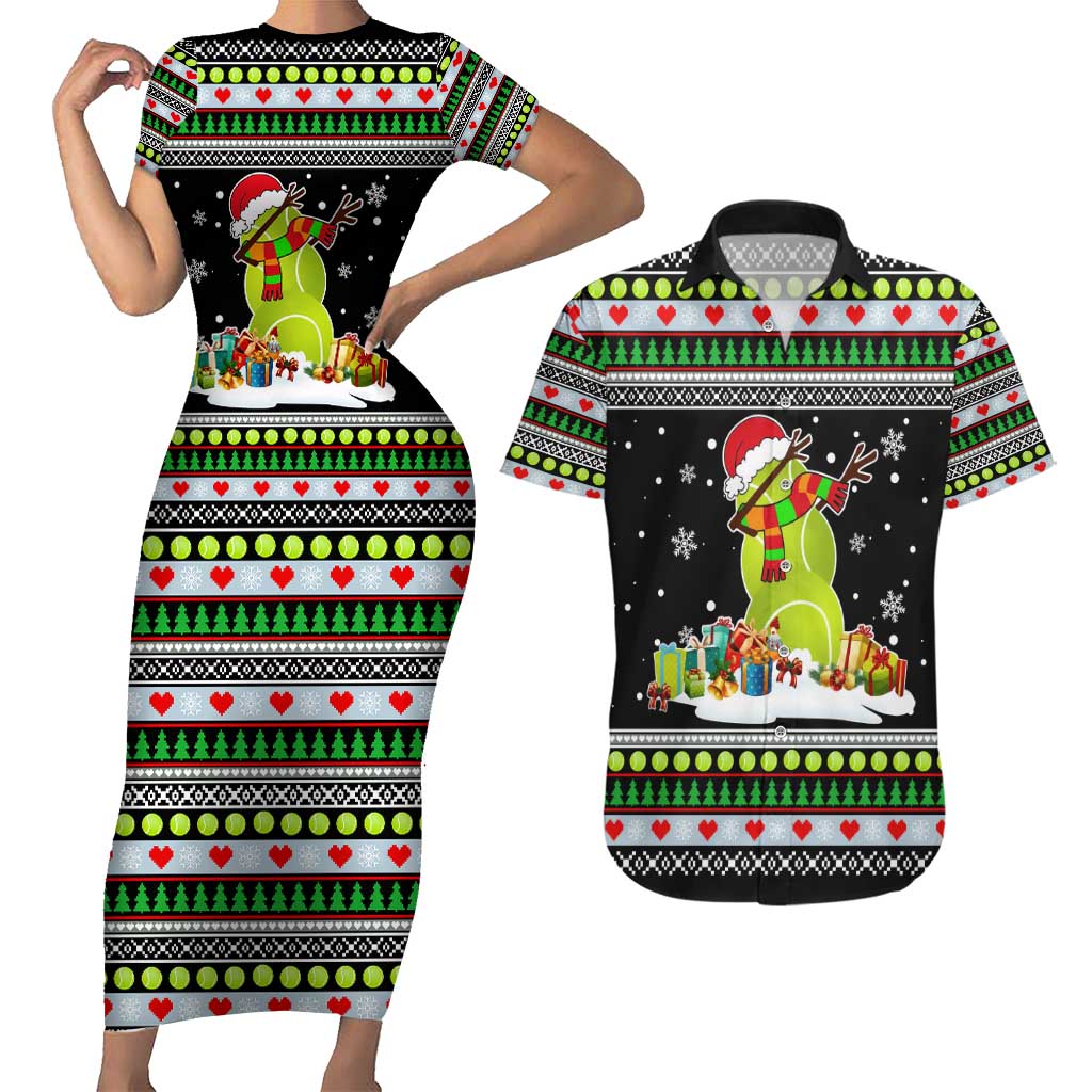 Christmas Tennis Snowman Couples Matching Short Sleeve Bodycon Dress and Hawaiian Shirt Xmas Holiday Patterns - Wonder Print Shop