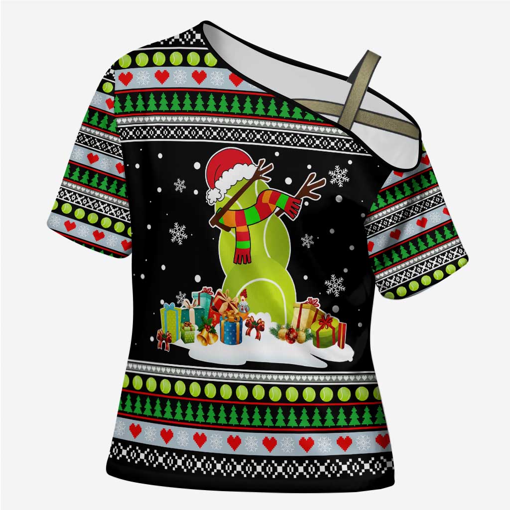 Christmas Tennis Snowman Cross Shoulder Shirt Xmas Holiday Patterns - Wonder Print Shop