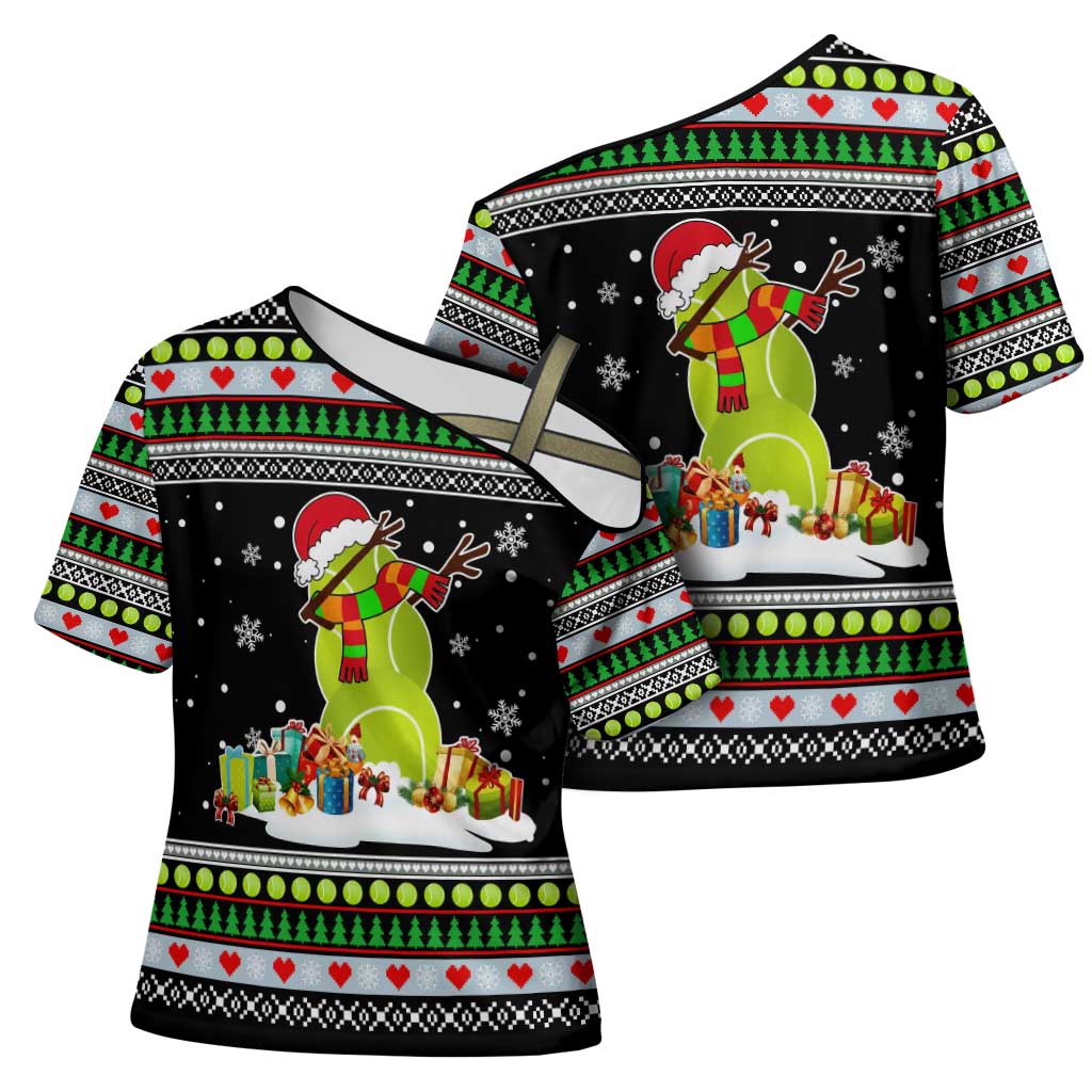 Christmas Tennis Snowman Cross Shoulder Shirt Xmas Holiday Patterns - Wonder Print Shop