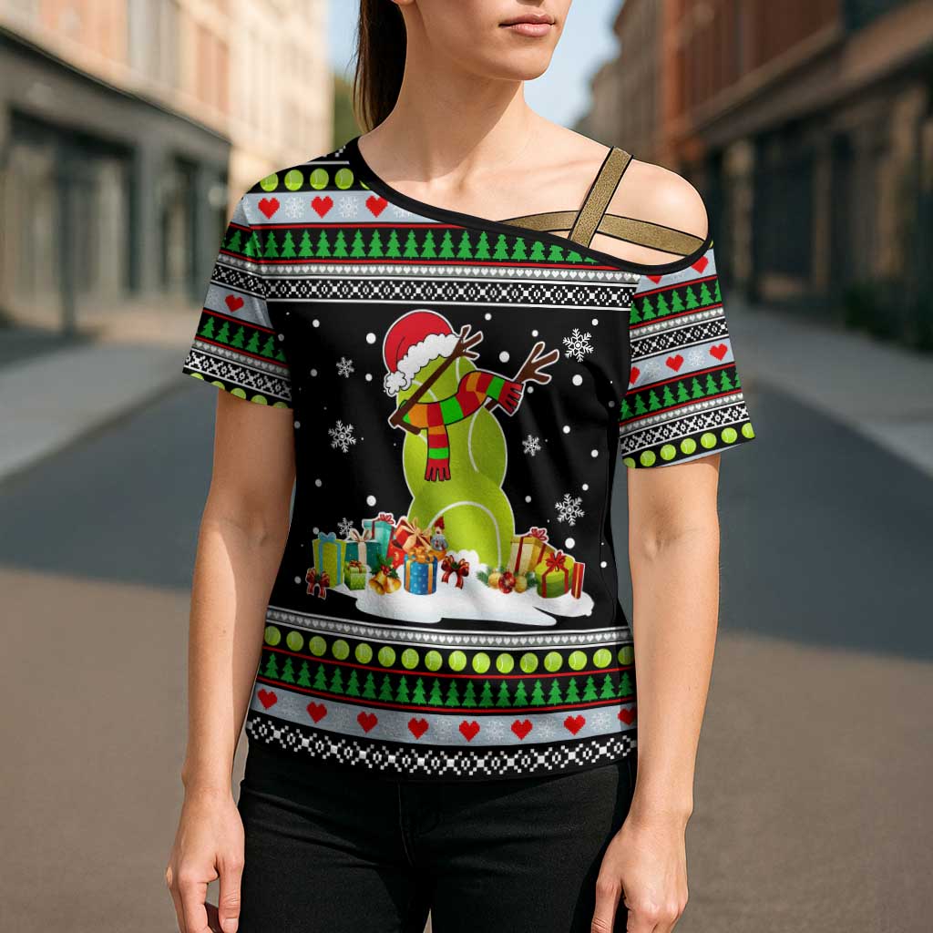 Christmas Tennis Snowman Cross Shoulder Shirt Xmas Holiday Patterns - Wonder Print Shop