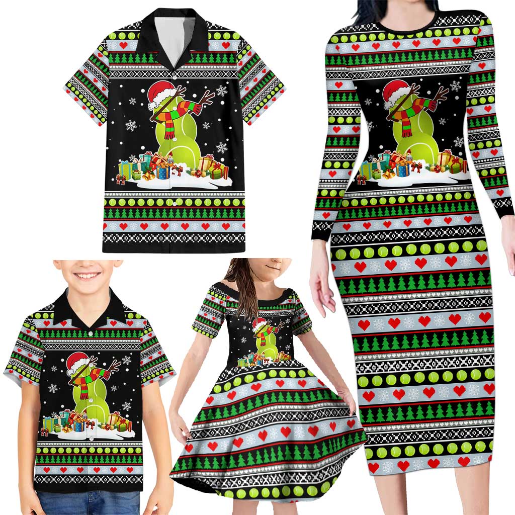 Christmas Tennis Snowman Family Matching Long Sleeve Bodycon Dress and Hawaiian Shirt Xmas Holiday Patterns - Wonder Print Shop