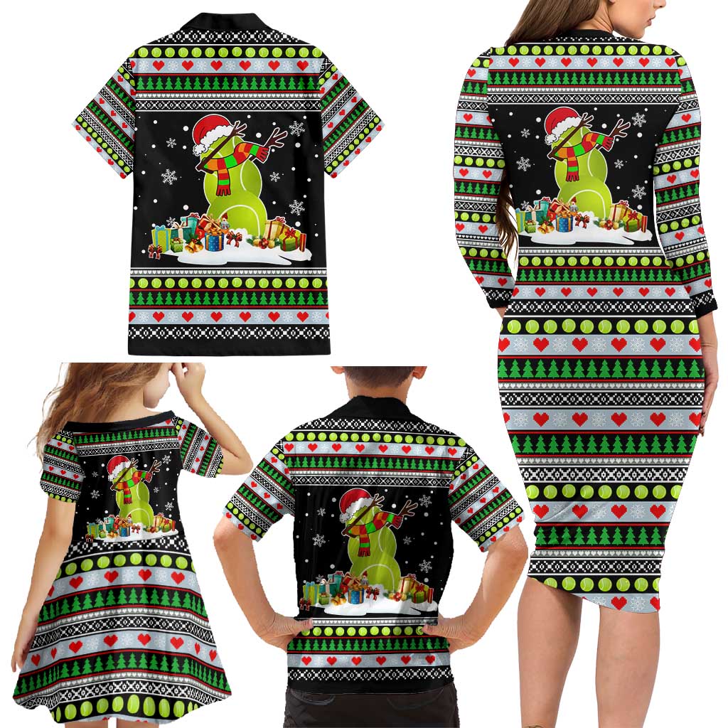 Christmas Tennis Snowman Family Matching Long Sleeve Bodycon Dress and Hawaiian Shirt Xmas Holiday Patterns - Wonder Print Shop