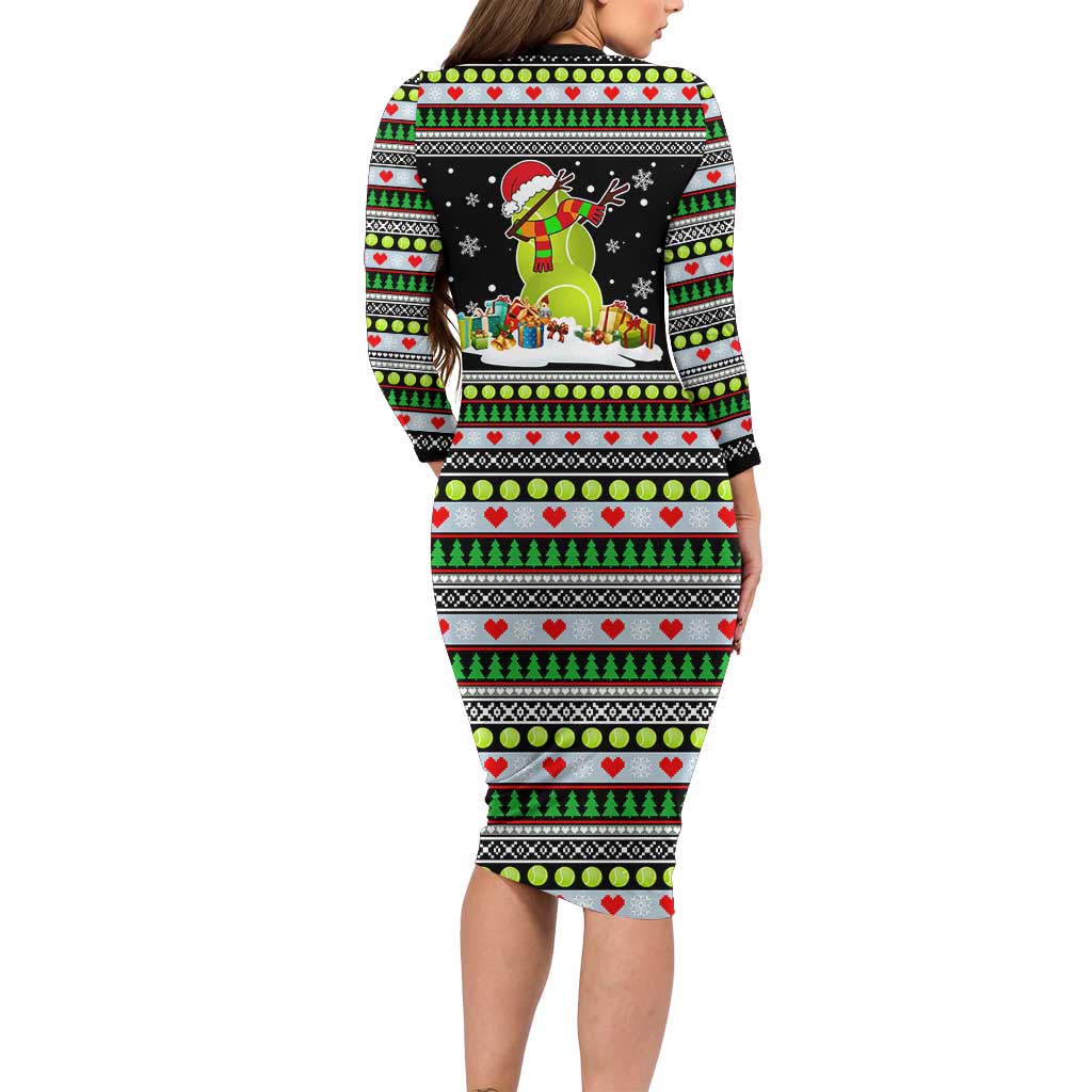 Christmas Tennis Snowman Family Matching Long Sleeve Bodycon Dress and Hawaiian Shirt Xmas Holiday Patterns - Wonder Print Shop