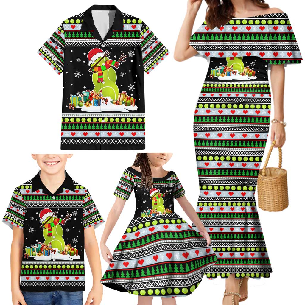 Christmas Tennis Snowman Family Matching Mermaid Dress and Hawaiian Shirt Xmas Holiday Patterns - Wonder Print Shop