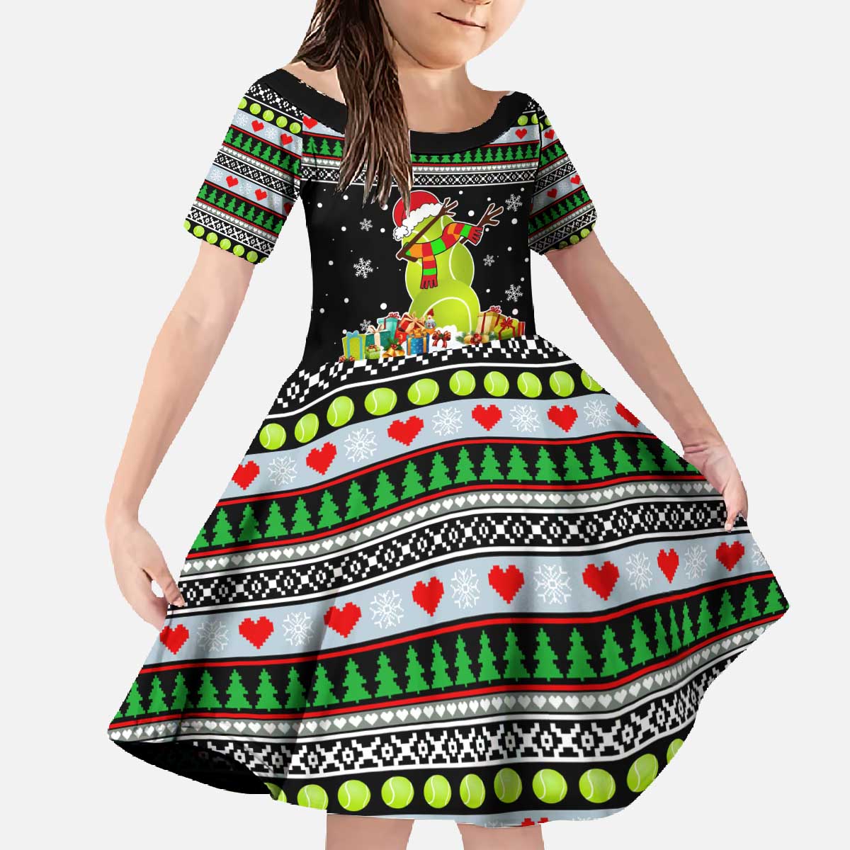Christmas Tennis Snowman Family Matching Off The Shoulder Long Sleeve Dress and Hawaiian Shirt Xmas Holiday Patterns - Wonder Print Shop