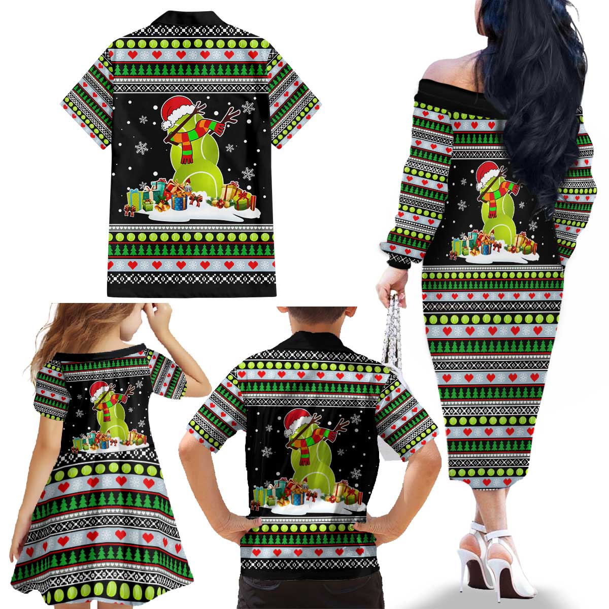Christmas Tennis Snowman Family Matching Off The Shoulder Long Sleeve Dress and Hawaiian Shirt Xmas Holiday Patterns - Wonder Print Shop