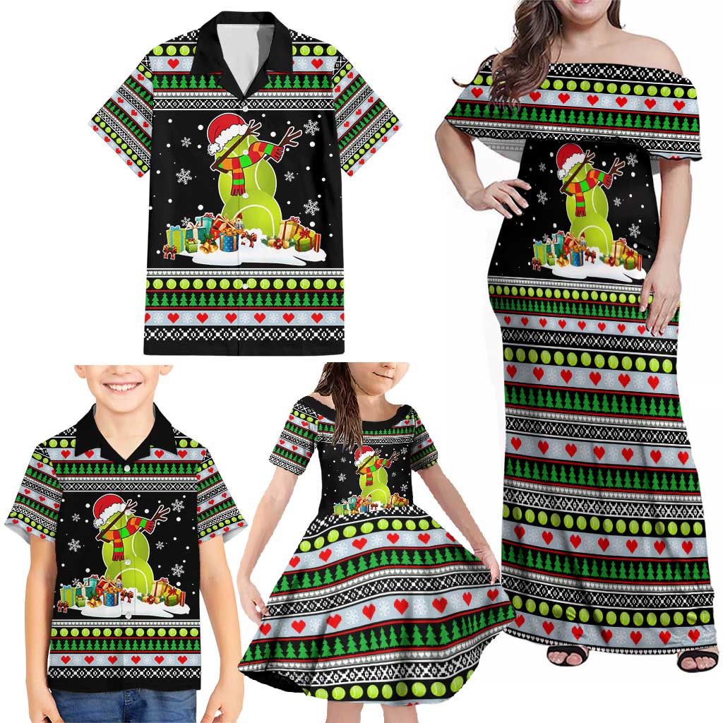 Christmas Tennis Snowman Family Matching Off Shoulder Maxi Dress and Hawaiian Shirt Xmas Holiday Patterns - Wonder Print Shop