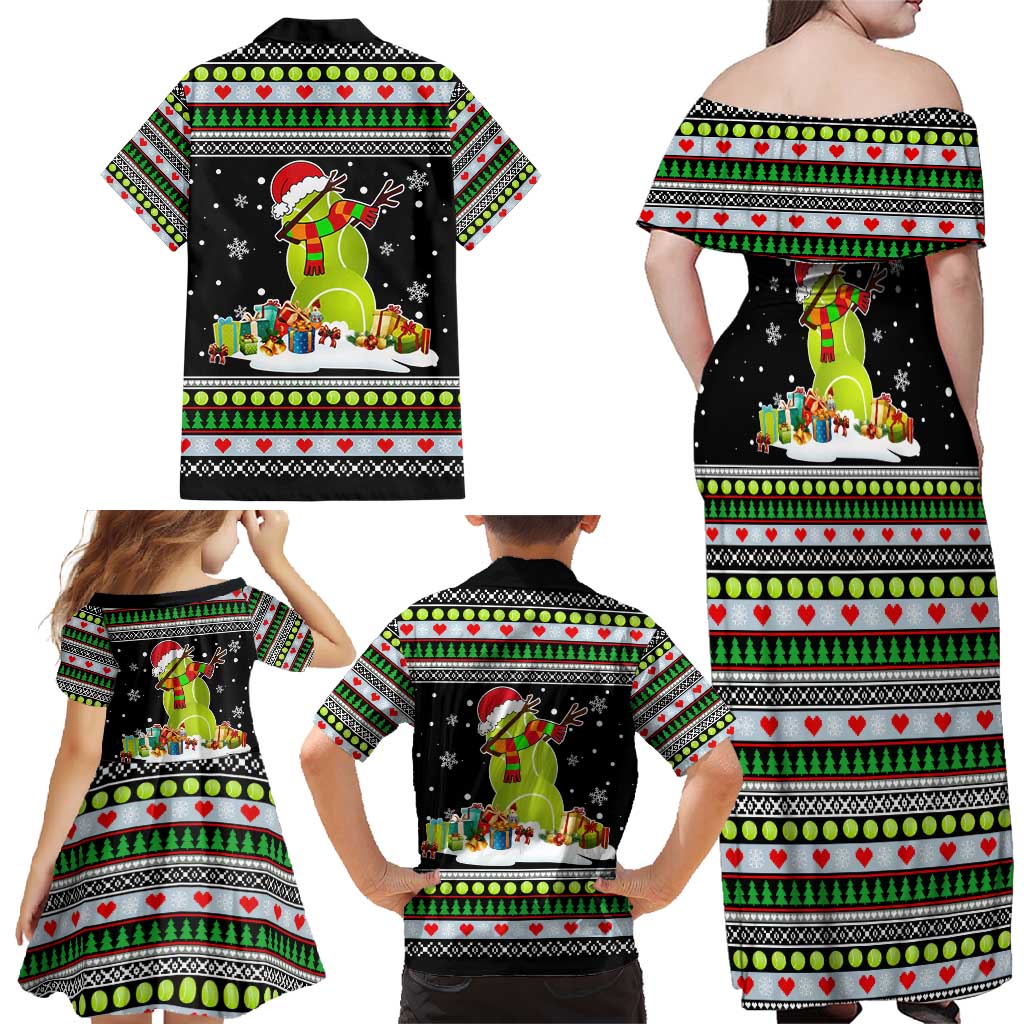 Christmas Tennis Snowman Family Matching Off Shoulder Maxi Dress and Hawaiian Shirt Xmas Holiday Patterns - Wonder Print Shop