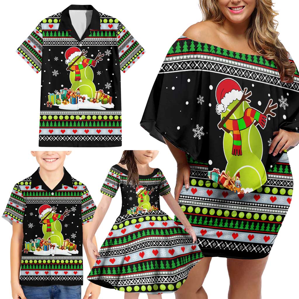 Christmas Tennis Snowman Family Matching Off Shoulder Short Dress and Hawaiian Shirt Xmas Holiday Patterns - Wonder Print Shop