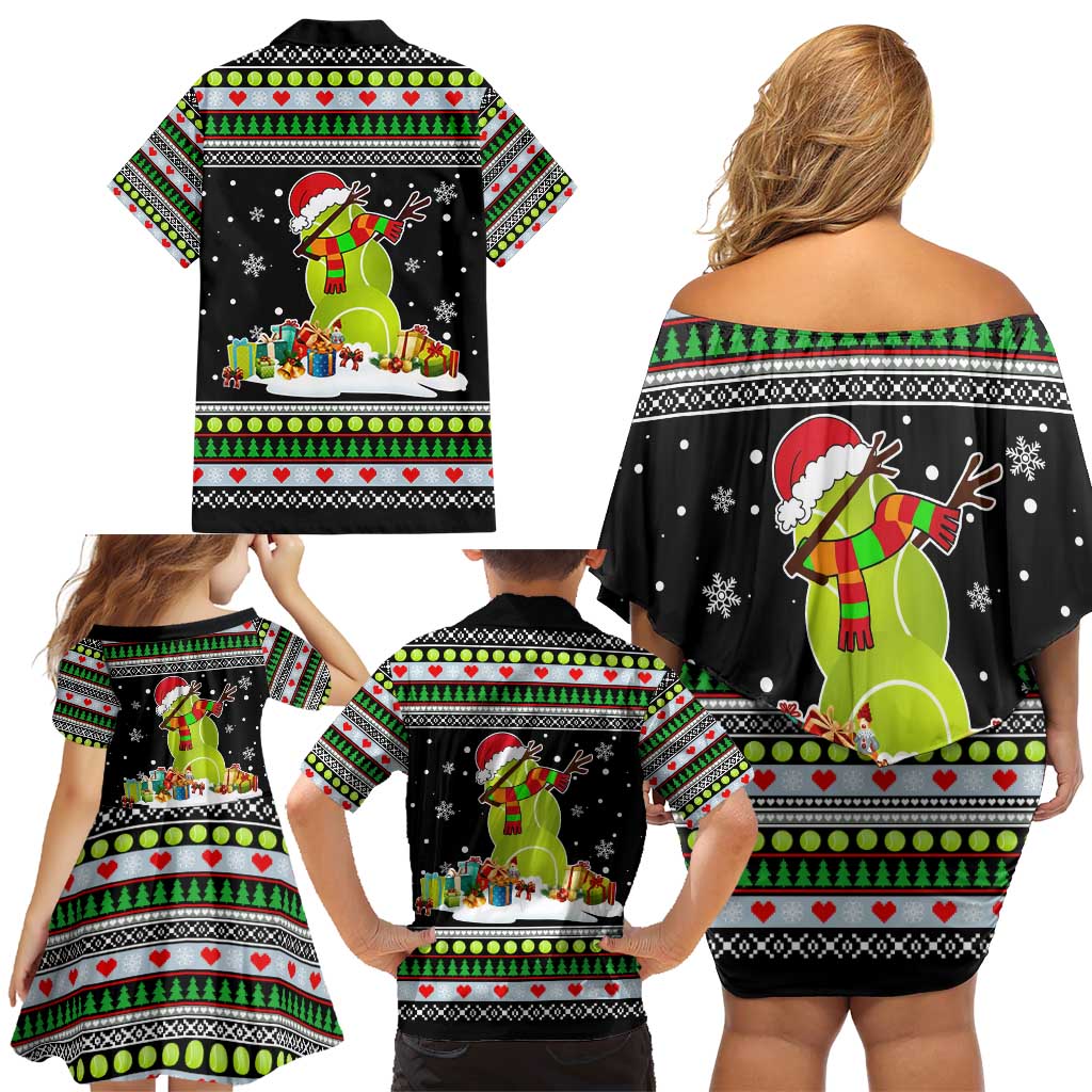 Christmas Tennis Snowman Family Matching Off Shoulder Short Dress and Hawaiian Shirt Xmas Holiday Patterns - Wonder Print Shop