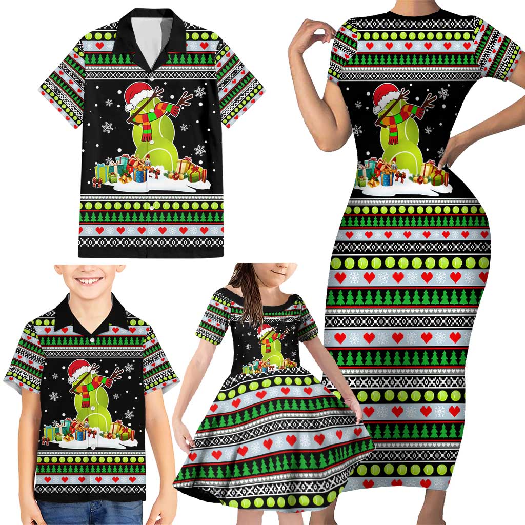Christmas Tennis Snowman Family Matching Short Sleeve Bodycon Dress and Hawaiian Shirt Xmas Holiday Patterns - Wonder Print Shop