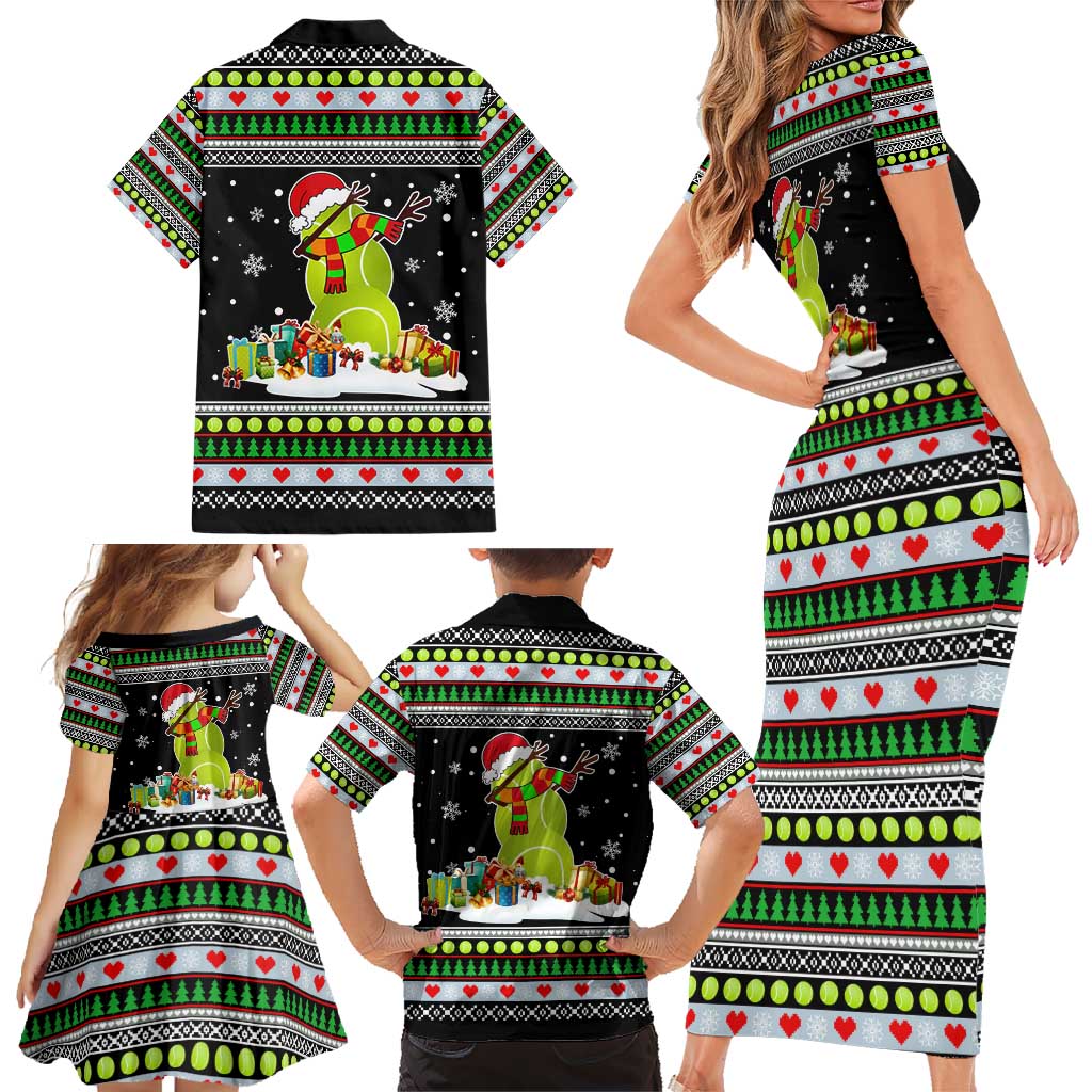 Christmas Tennis Snowman Family Matching Short Sleeve Bodycon Dress and Hawaiian Shirt Xmas Holiday Patterns - Wonder Print Shop