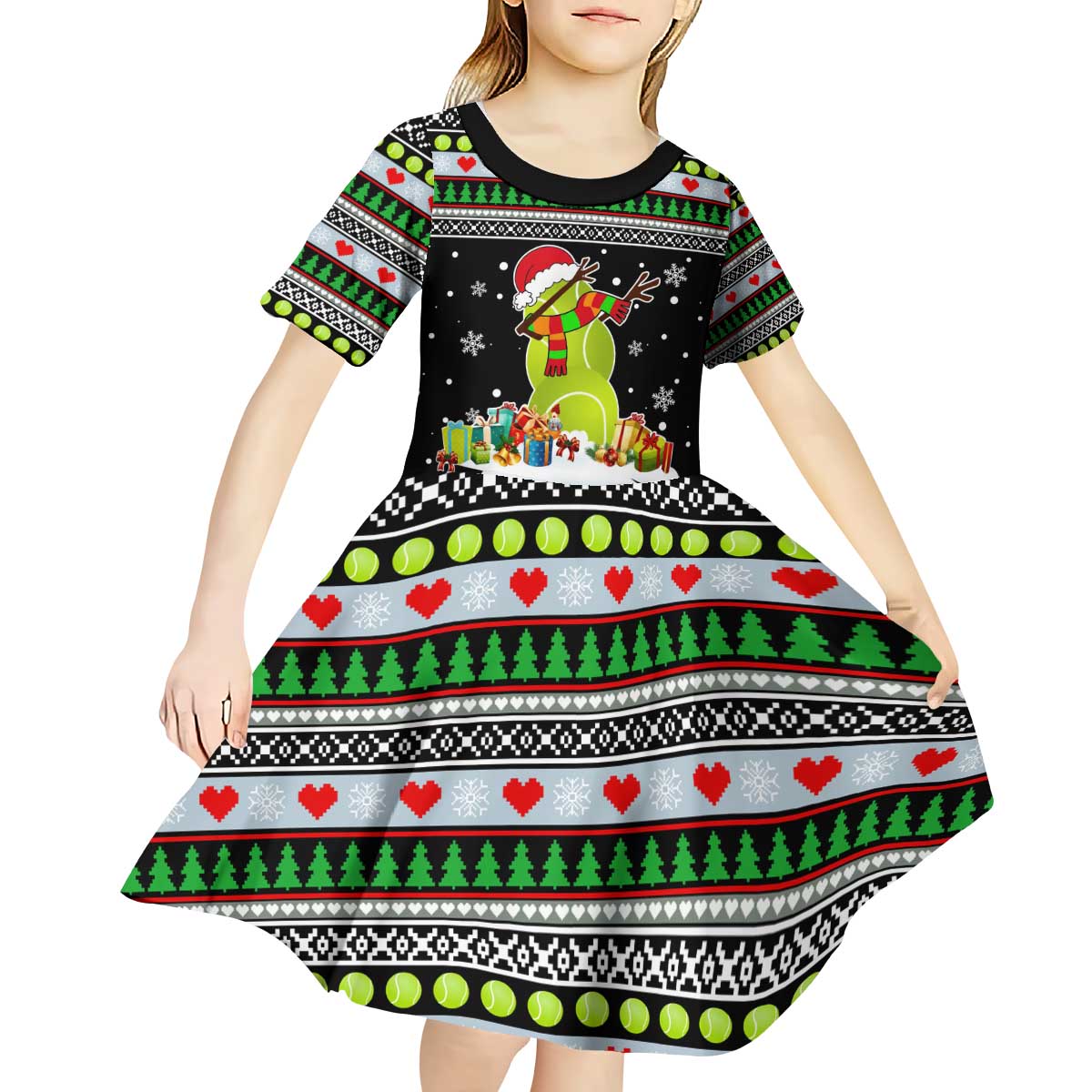 Christmas Tennis Snowman Kid Short Sleeve Dress Xmas Holiday Patterns - Wonder Print Shop