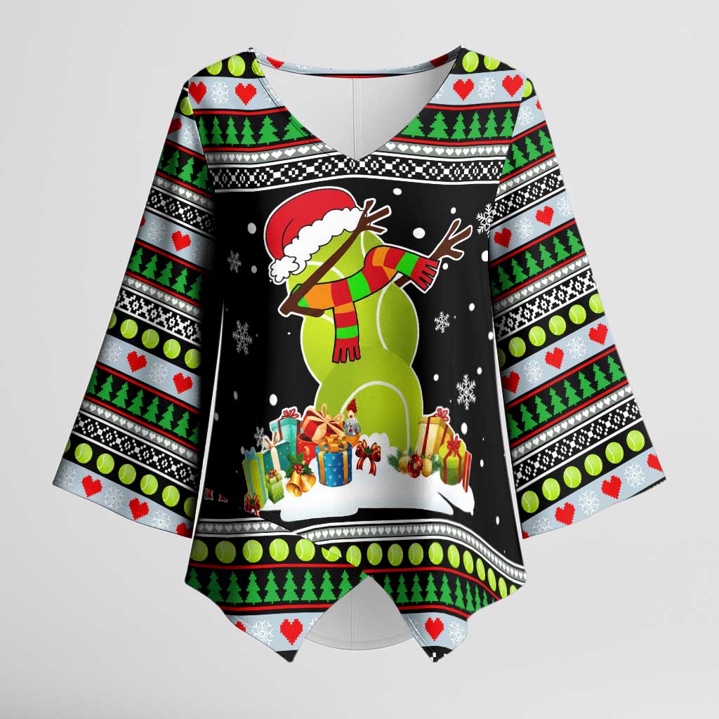 Christmas Tennis Snowman Kimono Sleeve Blouse Xmas Holiday Patterns - Wonder Print Shop