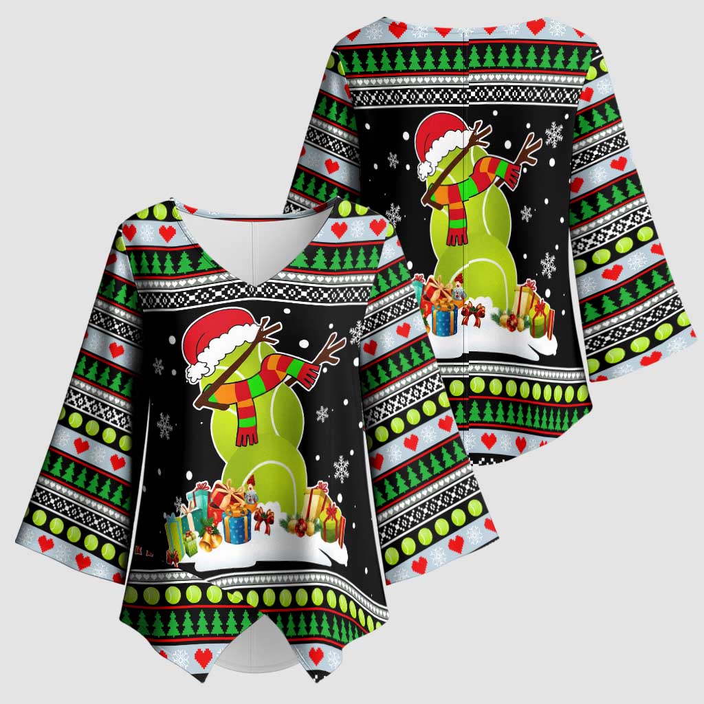 Christmas Tennis Snowman Kimono Sleeve Blouse Xmas Holiday Patterns - Wonder Print Shop