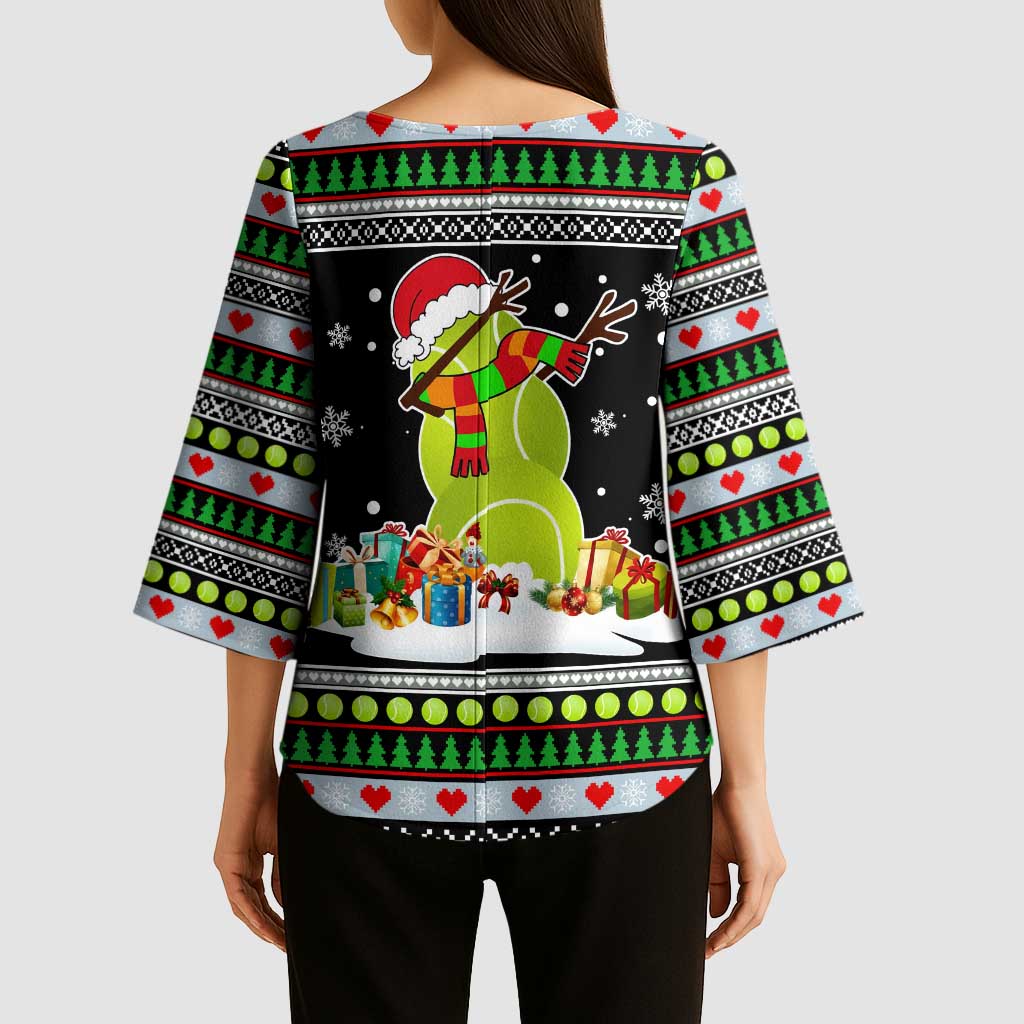 Christmas Tennis Snowman Kimono Sleeve Blouse Xmas Holiday Patterns - Wonder Print Shop