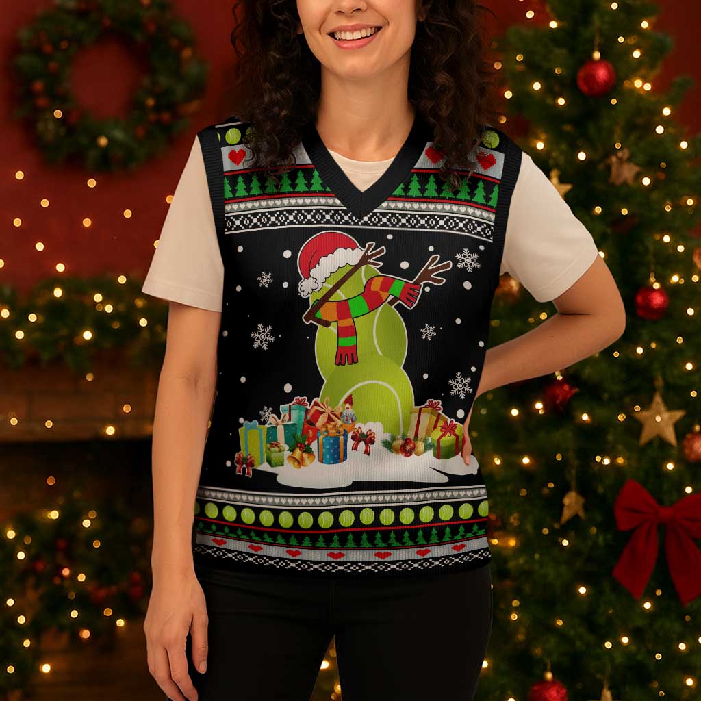 Christmas Tennis Snowman Christmas Knitted V-Neck Vest Xmas Holiday Patterns - Wonder Print Shop