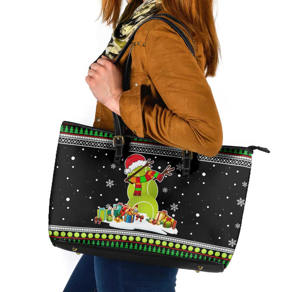 Christmas Tennis Snowman Leather Tote Bag Xmas Holiday Patterns - Wonder Print Shop