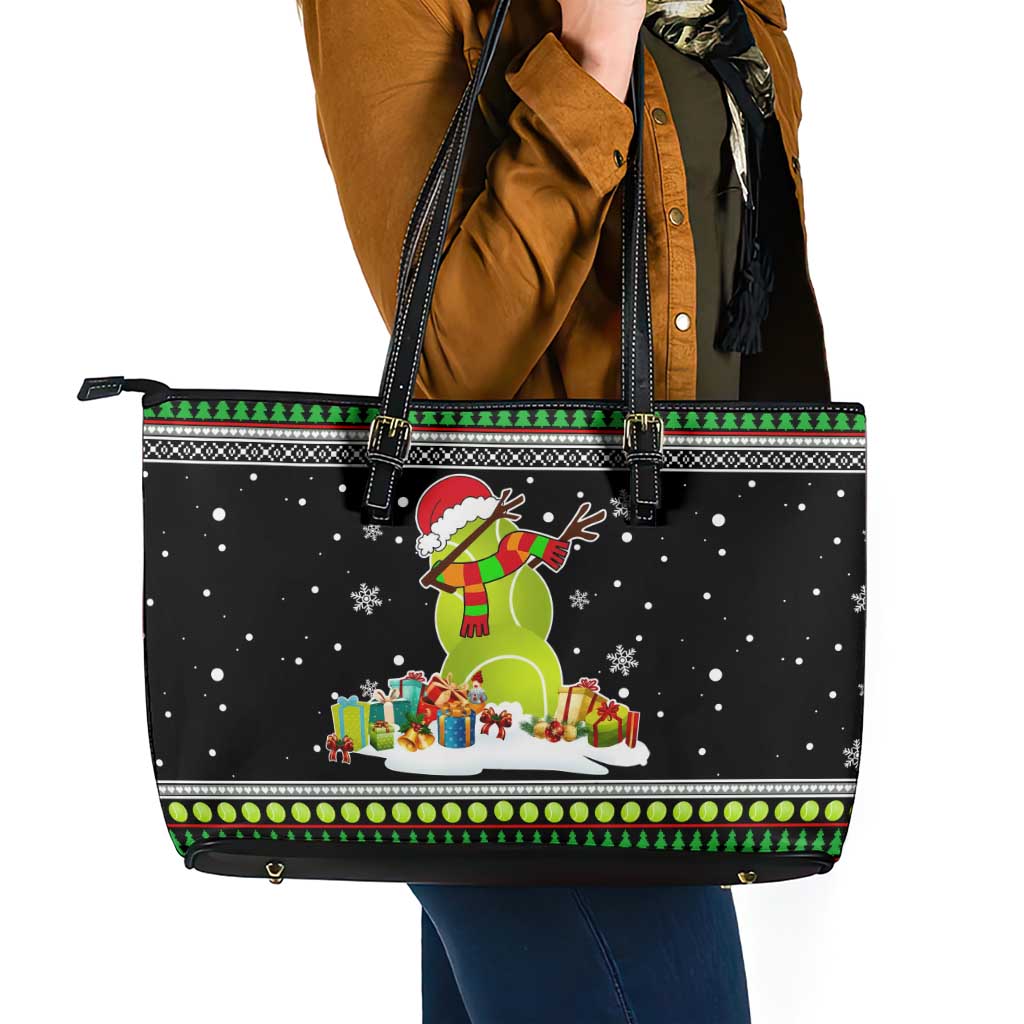 Christmas Tennis Snowman Leather Tote Bag Xmas Holiday Patterns - Wonder Print Shop