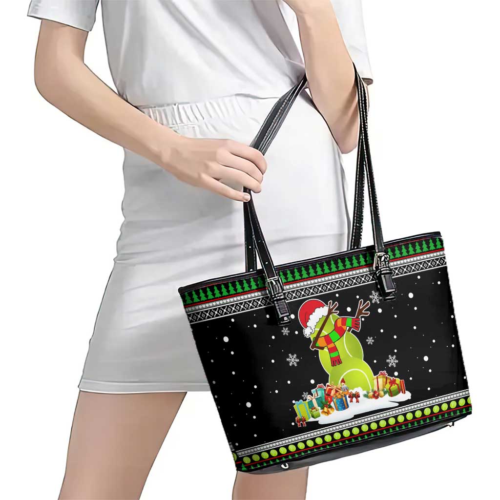 Christmas Tennis Snowman Leather Tote Bag Xmas Holiday Patterns - Wonder Print Shop